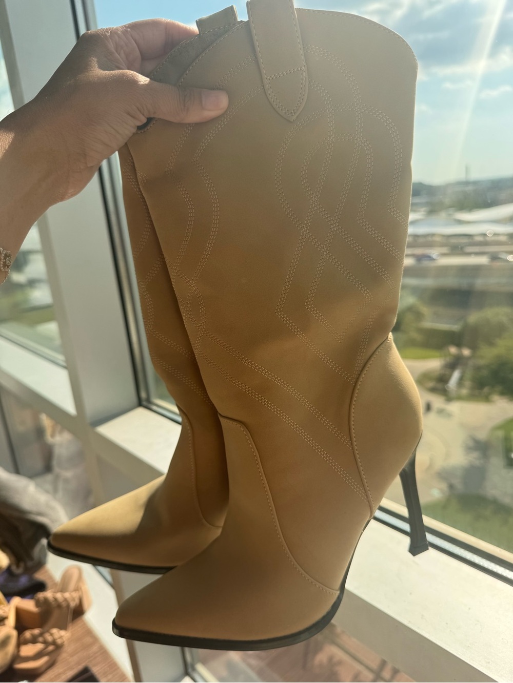 Forever 21 Tan Pointed-Toe Stiletto Western Boots